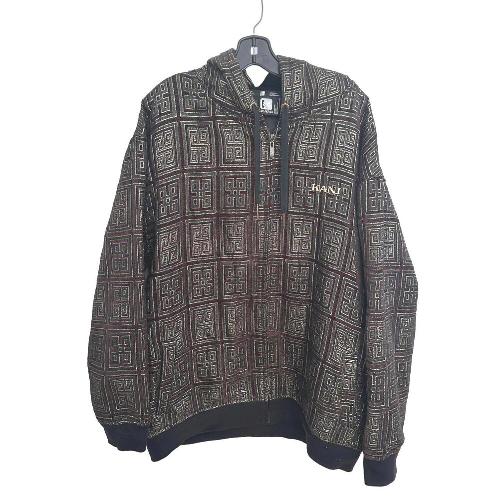 EUC Karl Kani Men's Zip-Up Brown, Black & Gold Hoodie Fleece - 2XL
